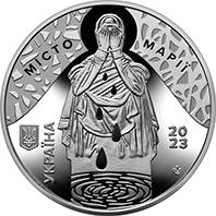 Пам`ятна медаль `Маріупольський драмтеатр - місце невимовного болю` — аверс
